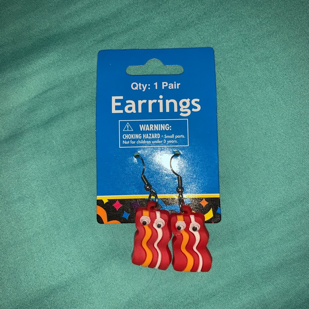 SOLD bacon dangly earrings